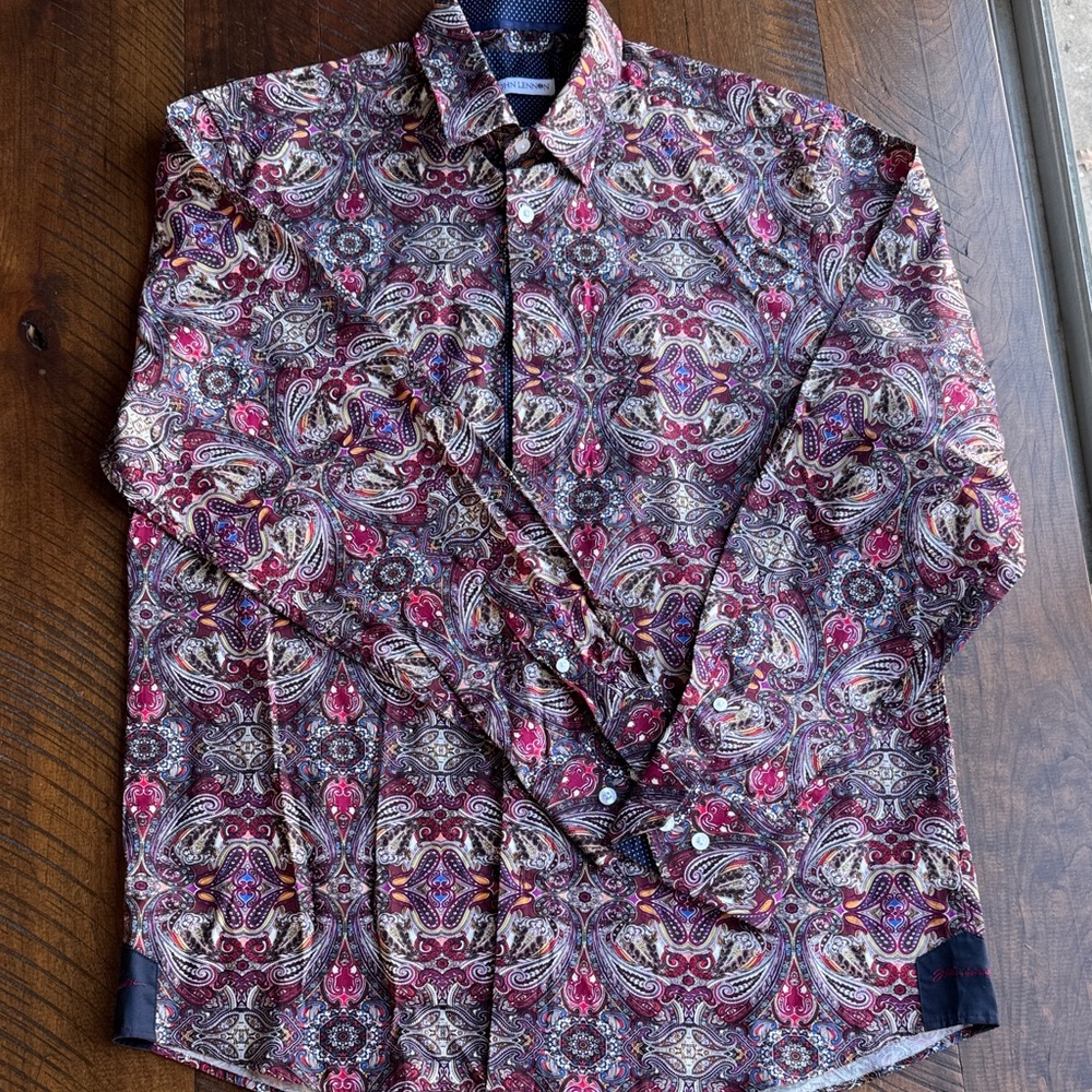 John Lennon Men's Paisley Button Down Shirt - Red and Purple